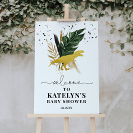 熱帯金ゴールド恐竜歓迎サイン ポスター