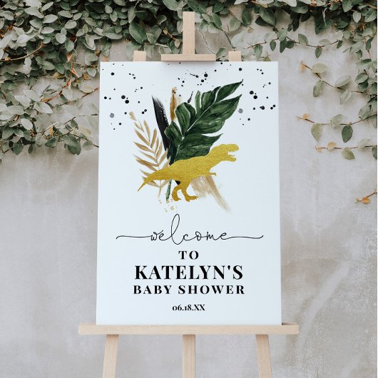 熱帯金ゴールド恐竜歓迎サイン ポスター