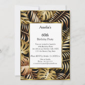 熱帯金ゴールド植物白誕生日パーティー 招待状 (正面)