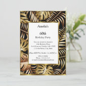 熱帯金ゴールド植物白誕生日パーティー 招待状 (スタンド正面)