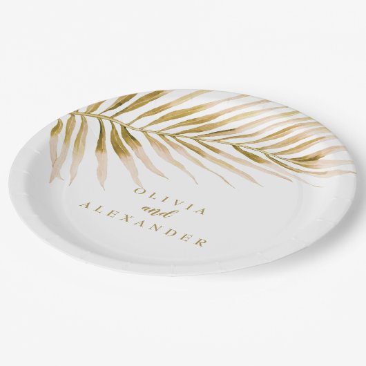 熱帯金ゴールド結婚ヤシ ペーパープレート (アングル)