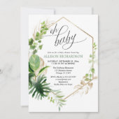 熱帯金ゴールド緑男女兼用のベビーシャワー 招待状 (正面)