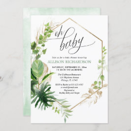 熱帯金ゴールド緑男女兼用のベビーシャワー 招待状