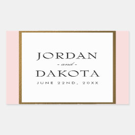 熱帯金ゴールド花オンピンク |エキゾチック結婚の 長方形シール