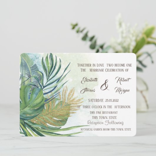 熱帯金ゴールド葉パームス結婚サマーI 招待状 (スタンド正面)
