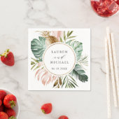 熱帯金ゴールド赤面パームパーソナライズされた結婚ズ スタンダードカクテルナプキン (インサイチュ)