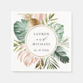 熱帯金ゴールド赤面パームパーソナライズされた結婚ズ スタンダードカクテルナプキン (正面)