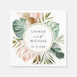 熱帯金ゴールド赤面パームパーソナライズされた結婚ズ スタンダードカクテルナプキン