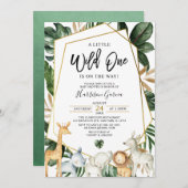 熱帯金ゴールド野生の一つのジャングル動物のベビーシャワー 招待状 (正面/裏面)