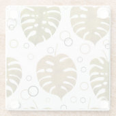 熱帯金ゴールド：モンステラ葉水色 ガラスコースター (裏面)