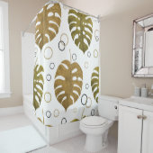 熱帯金ゴールド：モンステラ葉水色 シャワーカーテン (インサイチュ)