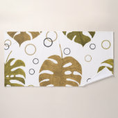 熱帯金ゴールド:モンステラ葉水色 バスタオル (バスタオル)