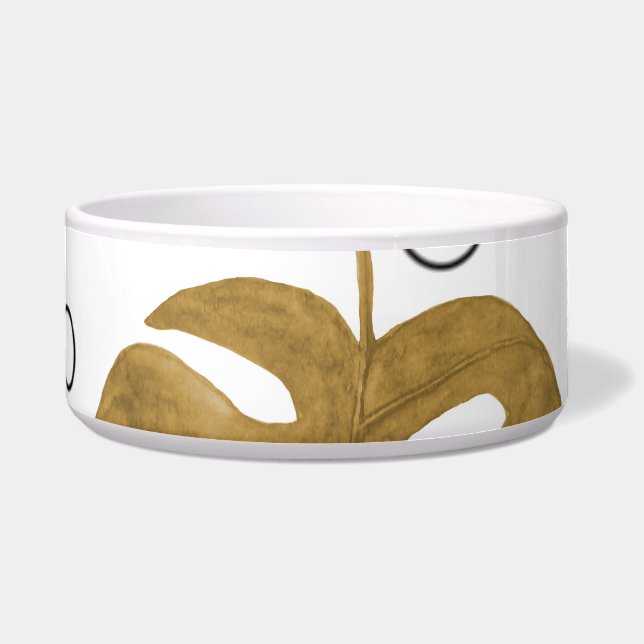 熱帯金ゴールド：モンステラ葉水色 ボウル (正面)