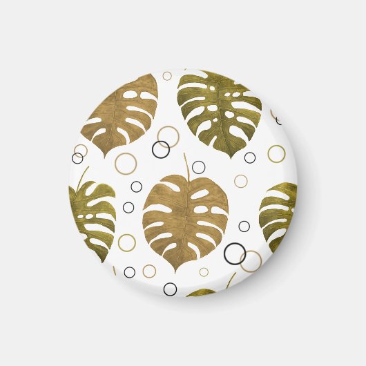 熱帯金ゴールド:モンステラ葉水色 マグネット (正面)