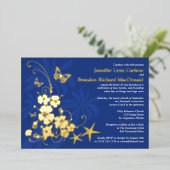 熱帯金箔の花、蝶結婚の 箔招待状 (立ち正面)