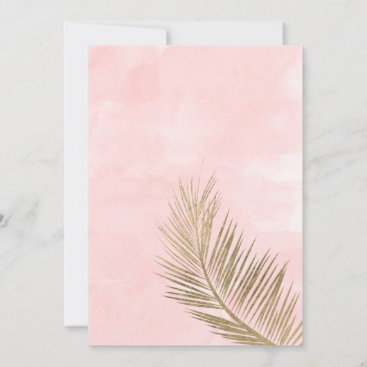 熱帯金色やし自由章の木のビーチの赤面のピンクの結婚式 招待状 (裏面)