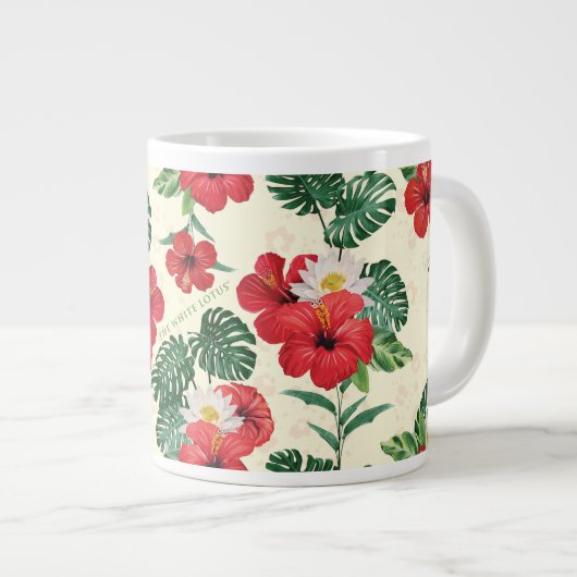 熱帯開花ズオブザホワイトロータス ジャンボコーヒーマグカップ (正面右)