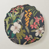 熱帯開花:シームレスフラワーパターン ラウンドクッション (裏面)