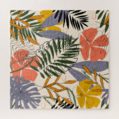 熱帯離れの植物、ベージュ、オリジナルパターン。 ジグソーパズル (横)