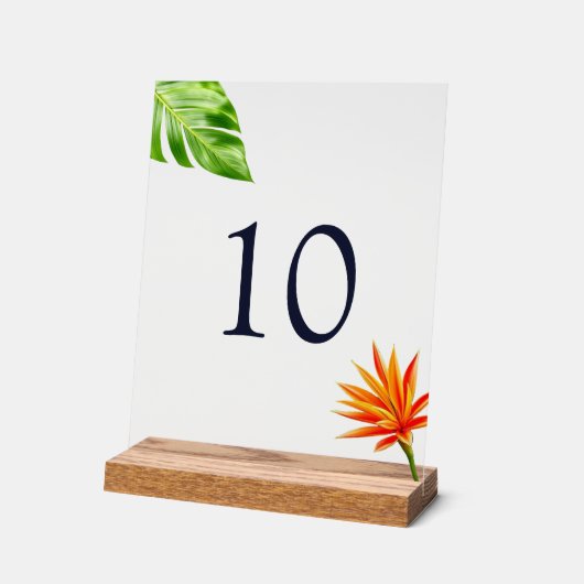 熱帯離れの花と花のテーブル番号 アクリルサイン (傾斜)