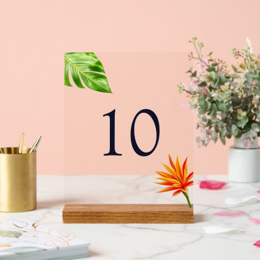 熱帯離れの花と花のテーブル番号 アクリルサイン (ウェディング)