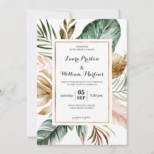 熱帯離れグリッター幾何学模様結婚の 招待状 (正面)