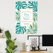 熱帯離れティール（緑がかった色）金ゴールド結婚の歓迎サイン ポスター (ホームオフィス)