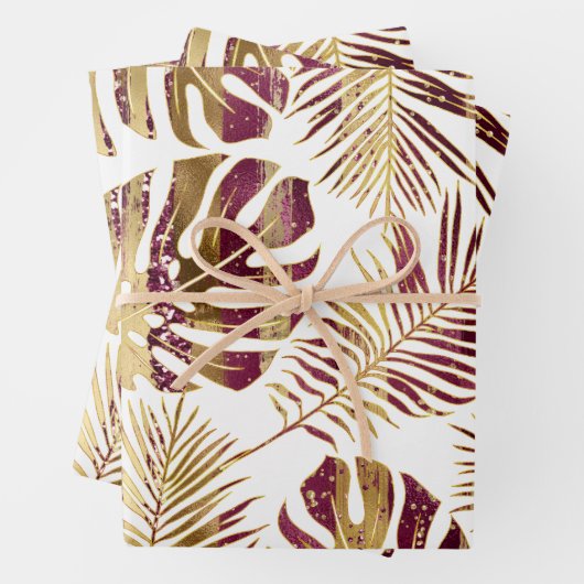 熱帯離れパターン（の模様が）あるのバルガンと金ゴールド ラッピングペーパーシート (インサイチュ)