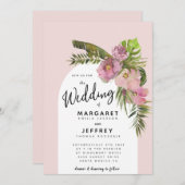 熱帯離れフローラダスティバラパープル結婚ズ 招待状 (正面/裏面)