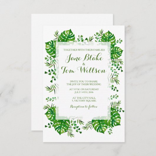 熱帯離れ水色結婚式招待状 招待状 (正面/裏面)