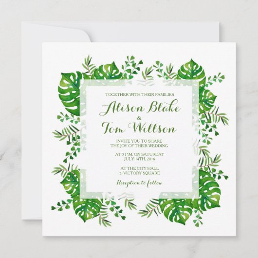 熱帯離れ水色結婚式招待状 招待状 (正面)