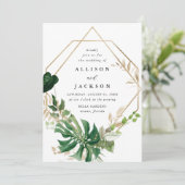 熱帯離れ金ゴールド幾何学模様結婚の 招待状 (スタンド正面)