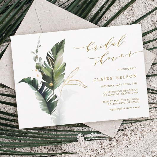 熱帯離れ金ゴールド結婚ブライダルシャワー 招待状