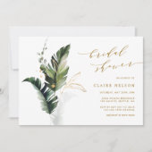 熱帯離れ金ゴールド結婚ブライダルシャワー 招待状 (正面)