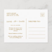 熱帯離れ金ゴールド結婚式の日付を保存 案内ポストカード (裏面)