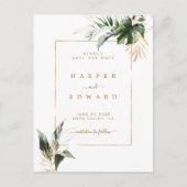 熱帯離れ金ゴールド結婚式の日付を保存 案内ポストカード (正面)