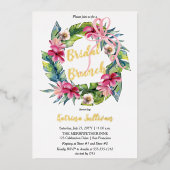熱帯離れ | ピンクのフローラブライダルブランチ 箔招待状 (正面)