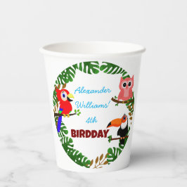 熱帯雨林かわいいフクロウオウムとうかん鳥誕生日 紙コップ