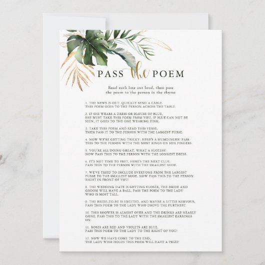 熱帯雨林が詩をブライダルシャワー 招待状 (正面)