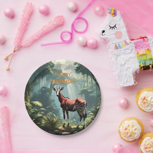 熱帯雨林のオカピ(Zebra Giraffe) ペーパープレート (パーティー)