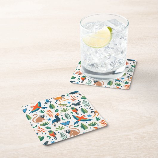 熱帯雨林の動物のパターン スクエアペーパーコースター (インサイチュ)