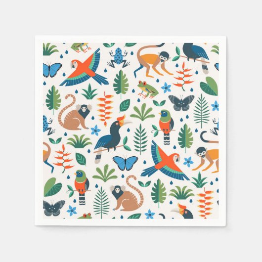 熱帯雨林の動物のパターン スタンダードカクテルナプキン (正面)