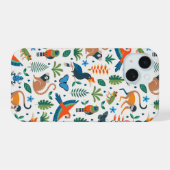 熱帯雨林の動物柄 iPhone 15ケース (裏面横)