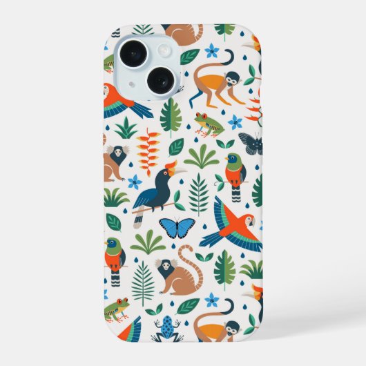 熱帯雨林の動物柄 iPhone 15ケース (裏面)