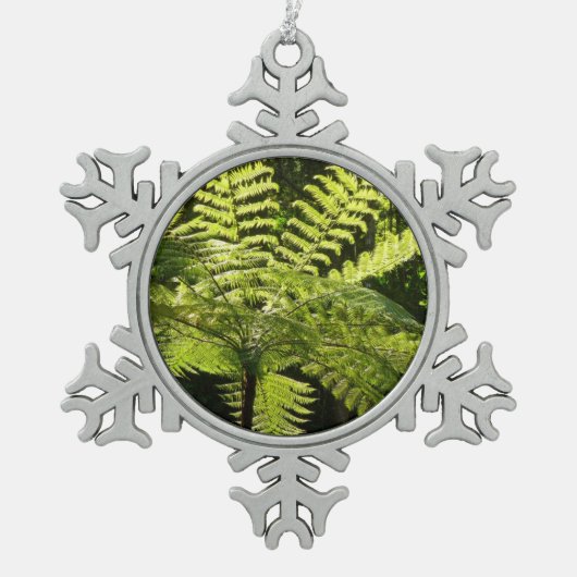 熱帯雨林の木シダ スノーフレークピューターオーナメント (正面)