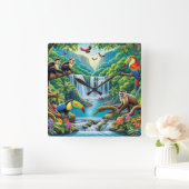 熱帯雨林の滝 スクエア壁時計 (ホーム)