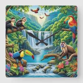 熱帯雨林の滝 スクエア壁時計