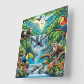 熱帯雨林の滝 スクエア壁時計 (傾斜)