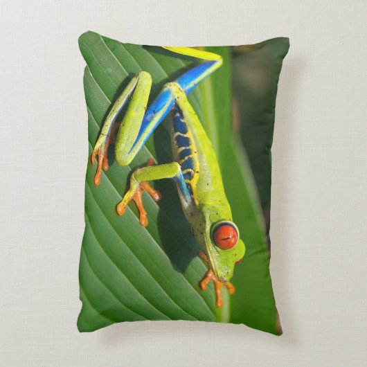 熱帯雨林の緑の目が赤いアマガエル アクセントクッション (裏面(縦))