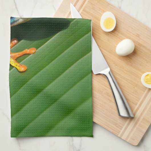 熱帯雨林の緑の目が赤いアマガエル キッチンタオル (四つ折り)